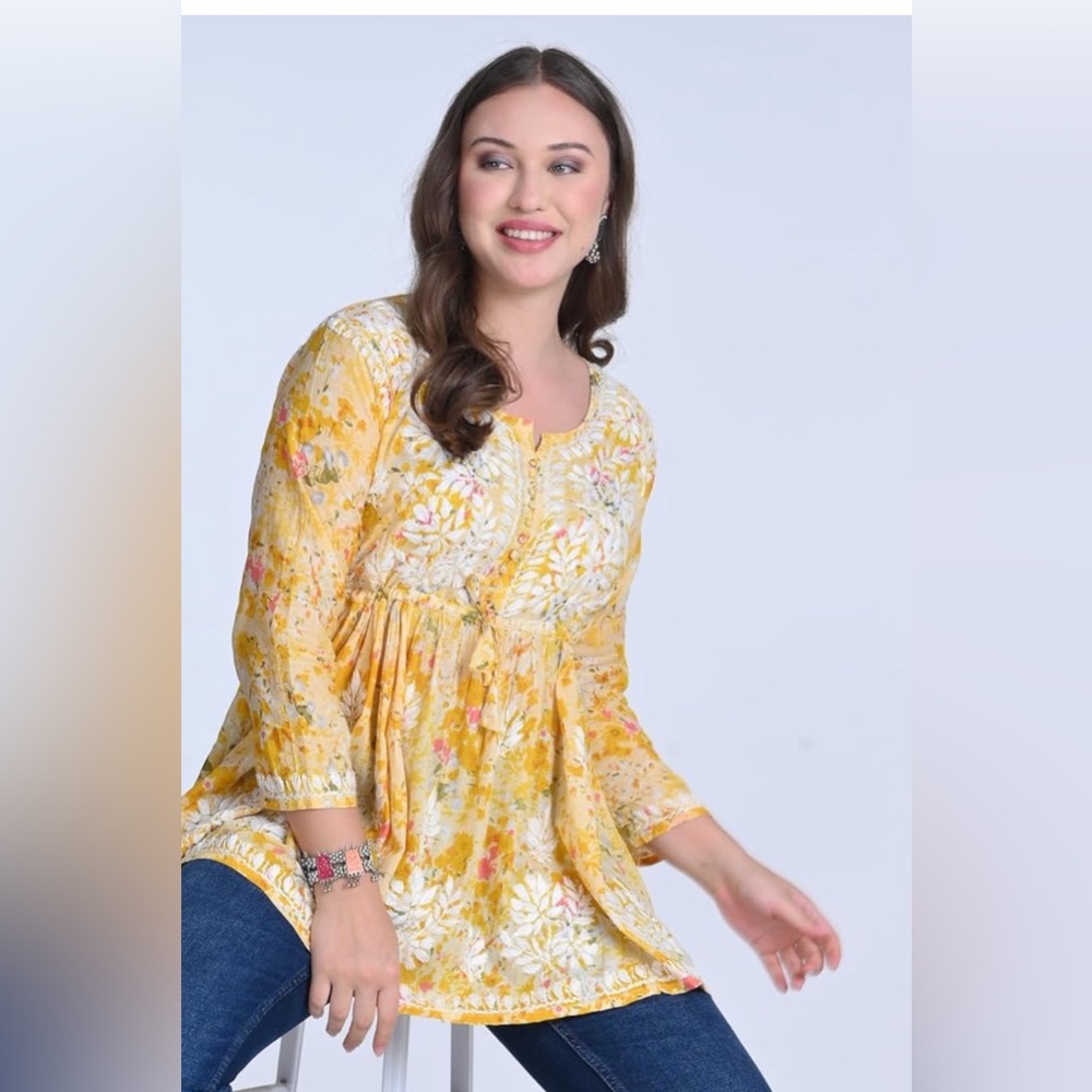 MULMUL COTTON PRINTED FINE EMBROIDERY TOP